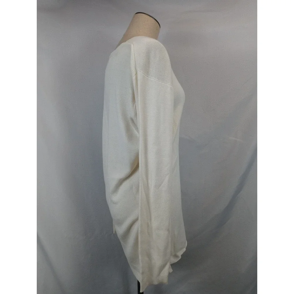 Worthington Cardigan Sz L Ivory Fine Knit V-Neck Classic Career Office‎ Sweater